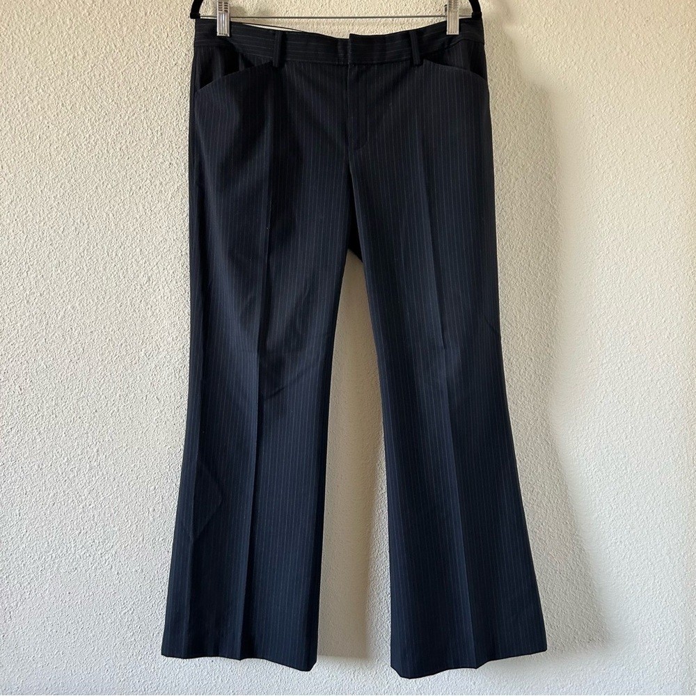 ELIE TAHARI Women’s Slack Dress pants 34” Waist Blue Black Pin Stripe Wide Leg